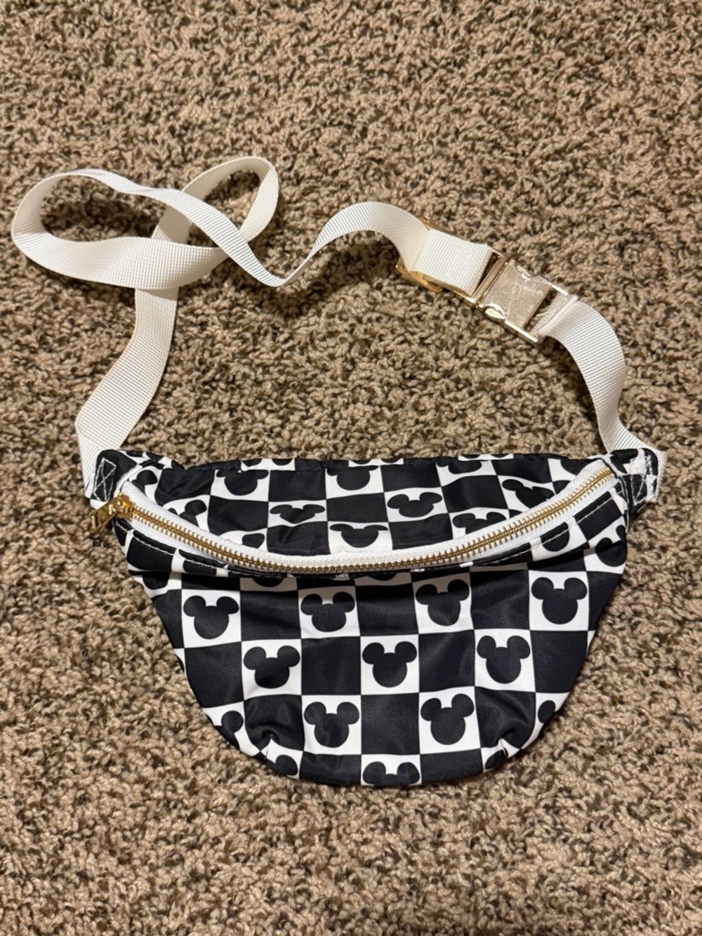 Black & White Checkerboard Mickey-Print Belt Bag